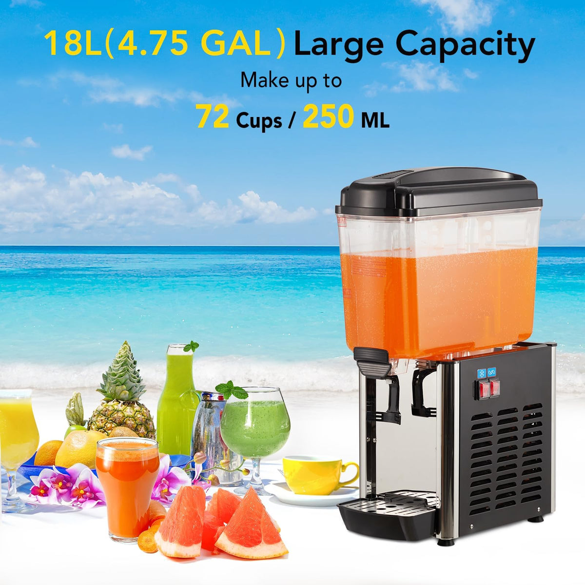 4.8 Gal Commercial Beverage Dispenser with Thermostat Controller, Food Grade Stainless Steel Drink Dispenser for Parties, Restaurants & Hotels, Ideal Juice Dispenser for Cold Beverages