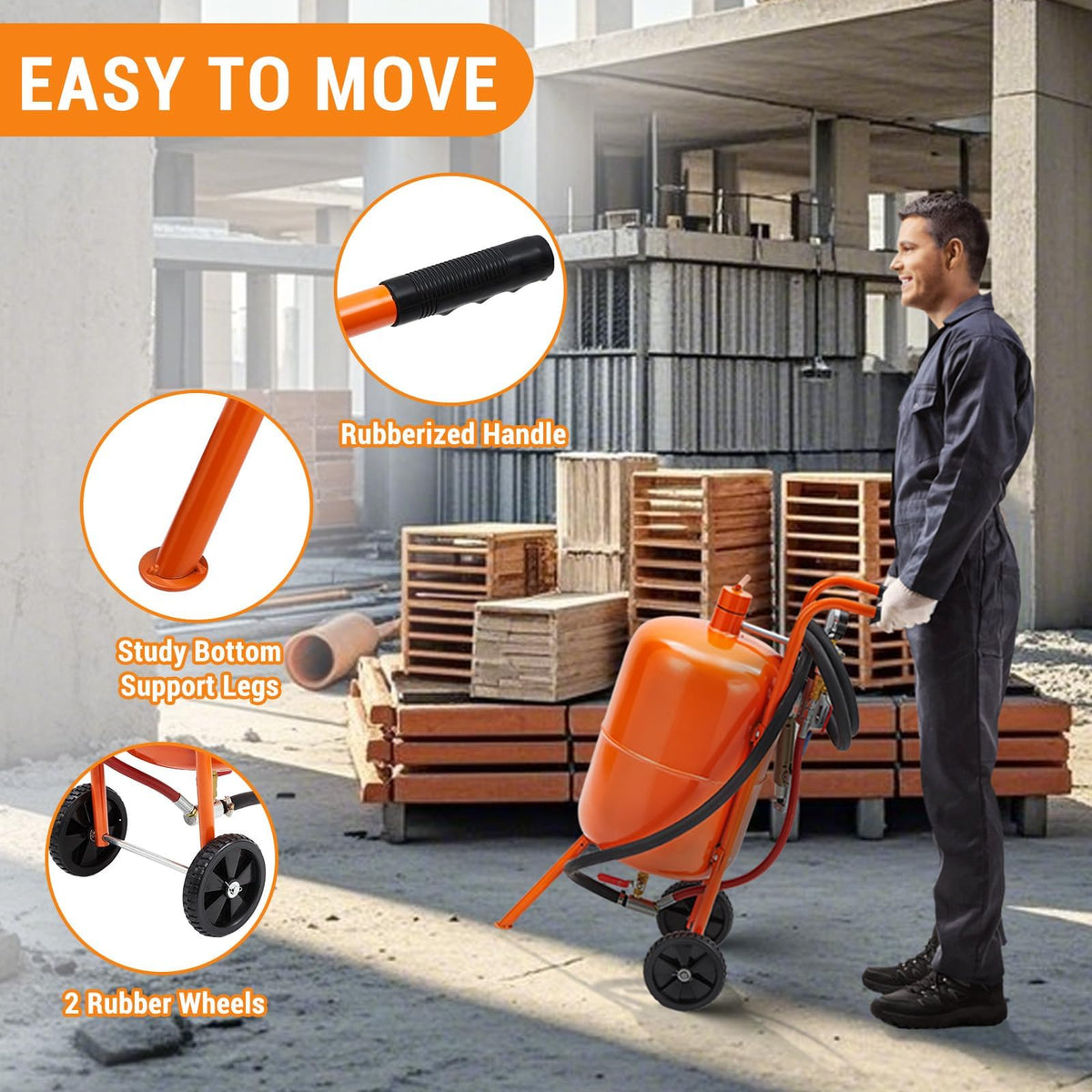Garvee 20 Gallon Sand Blasting Machine, 60-110 Psi Pressure Air Sand Blasting Kit w/4 Ceramic Nozzles & Oil-Water Separator, Portable Abrasive Blaster for Stain Removal Paint, Orange