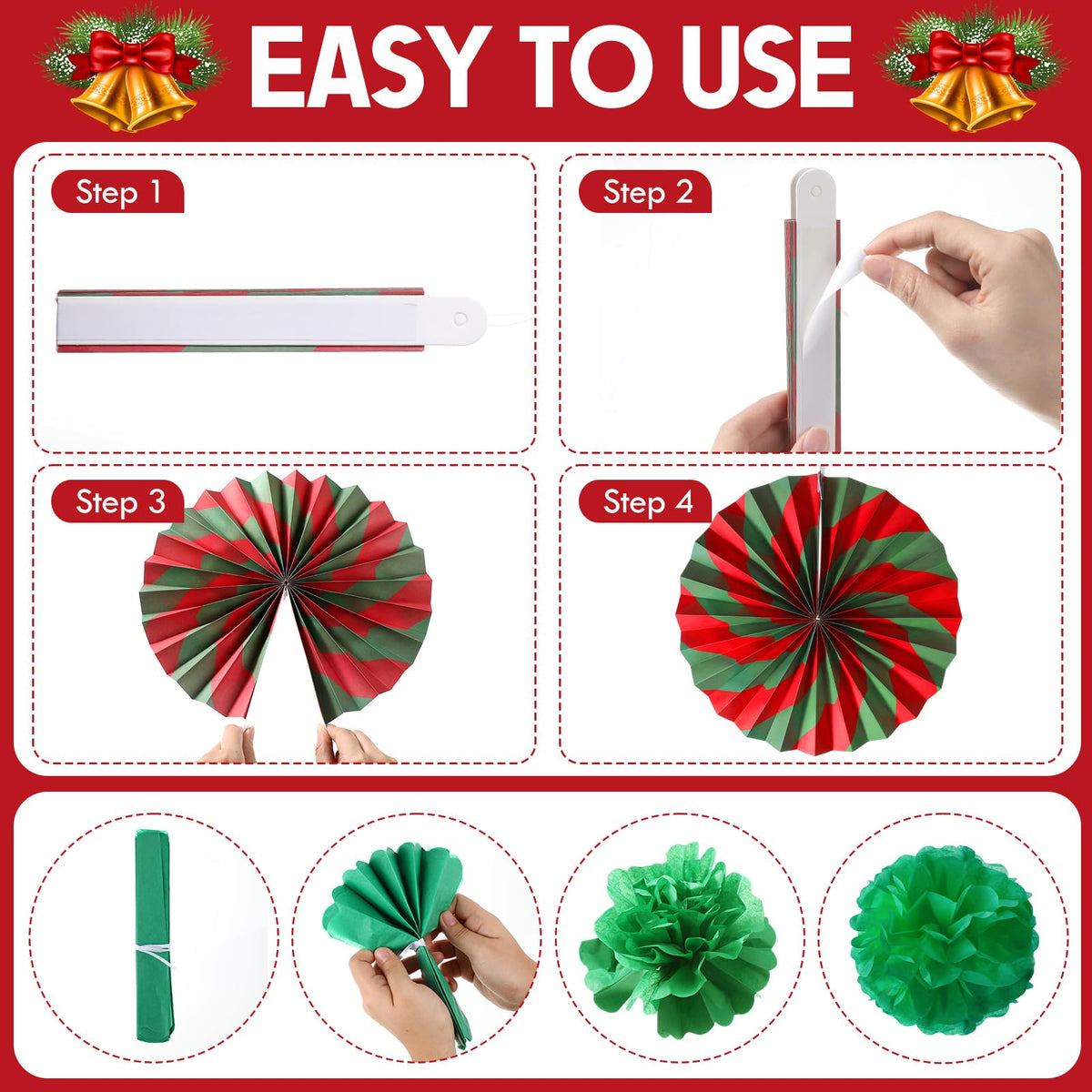 Outus 21 Pcs Christmas Candy Hanging Paper Fans Peppermint Christmas Banners Xmas Classroom Ceiling Decorations Tissue Poms Honeycomb Ball Ornaments for Birthday Wall Decor Supplies(Classic)