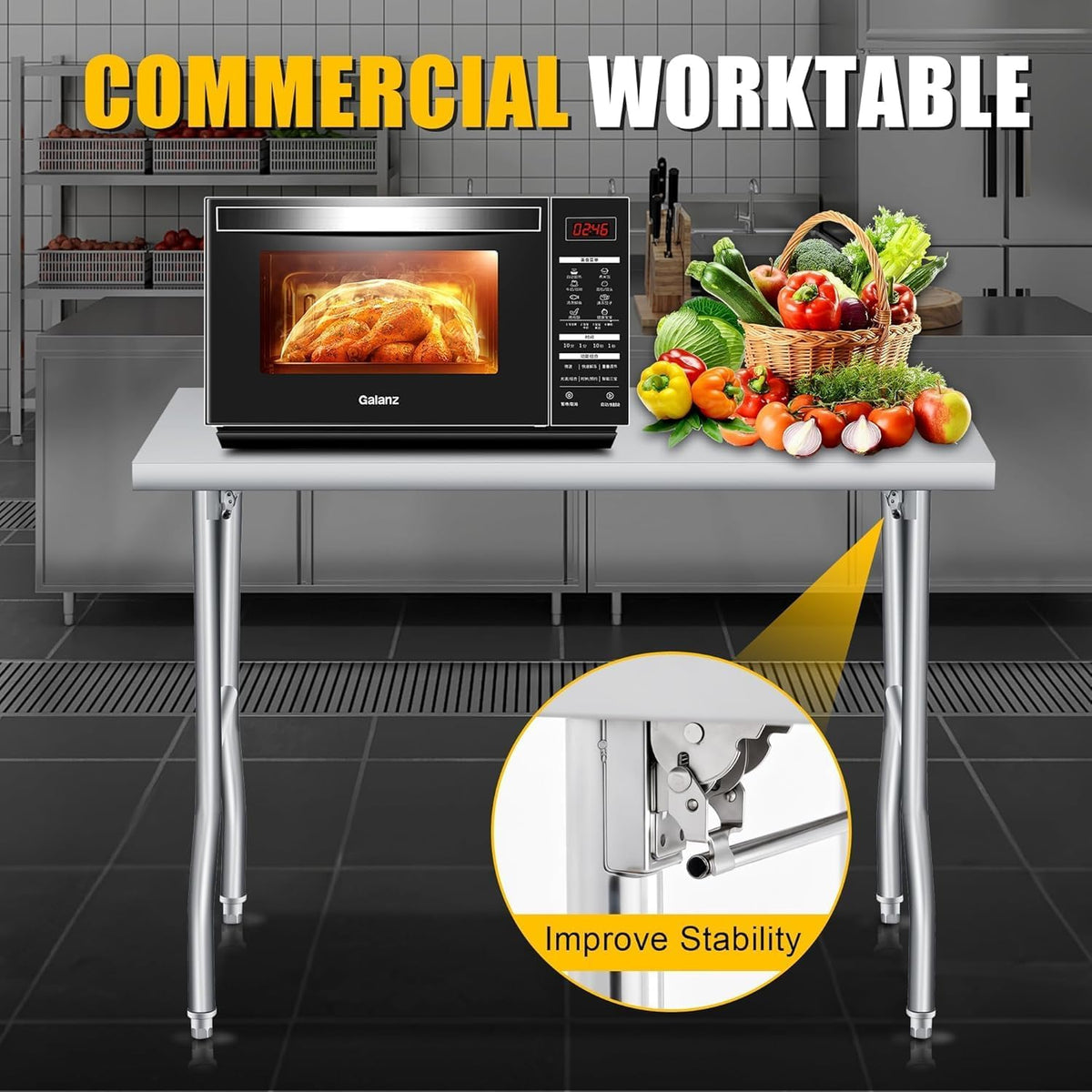 GarveeTech Stainless Steel Folding Work Table, 48x30 in, 1-Tier Heavy Duty Commercial Prep Table, Rust-Resistant 1100 LBS Capacity Utility Table for Kitchen, Restaurant, Catering and Garage