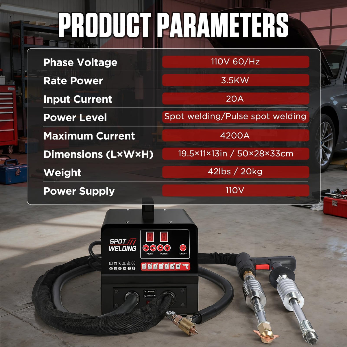 Spot Welder Dent Puller Kit,4200A Auto Body Spot Welding Machine with Manual/Automatic & 7 Welding Modes,Stud Welder for Car, Truck Dent Repair (110V 3500W)
