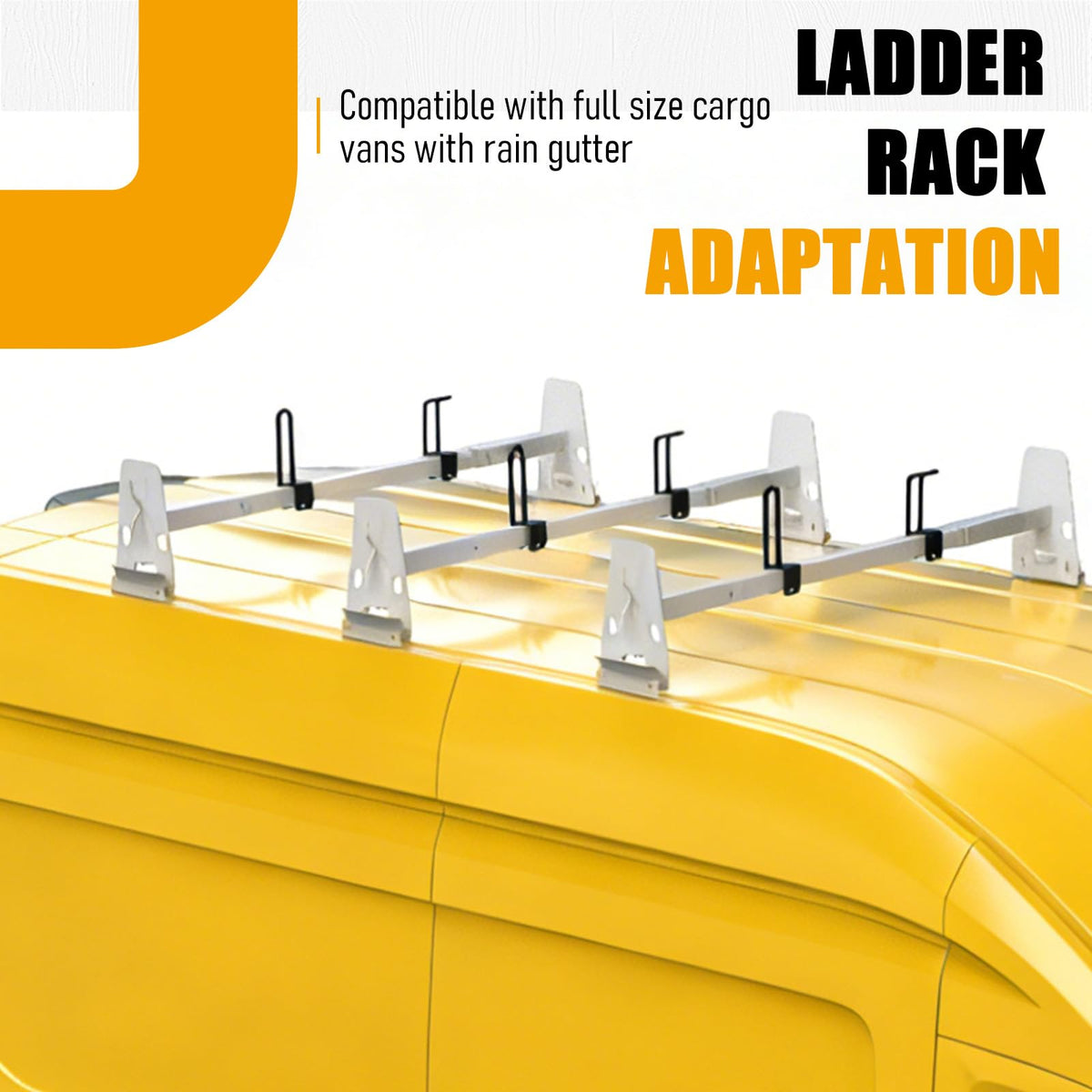 SINASUYE Universal Roof Ladder Rack Adjustable Length 48”-67” for Cargo Van with Rain Gutters Fit for 1996-up Chevy Express 1500 2500 3500 Ford Econoline GMC Savana 800 Lbs Load Capacity