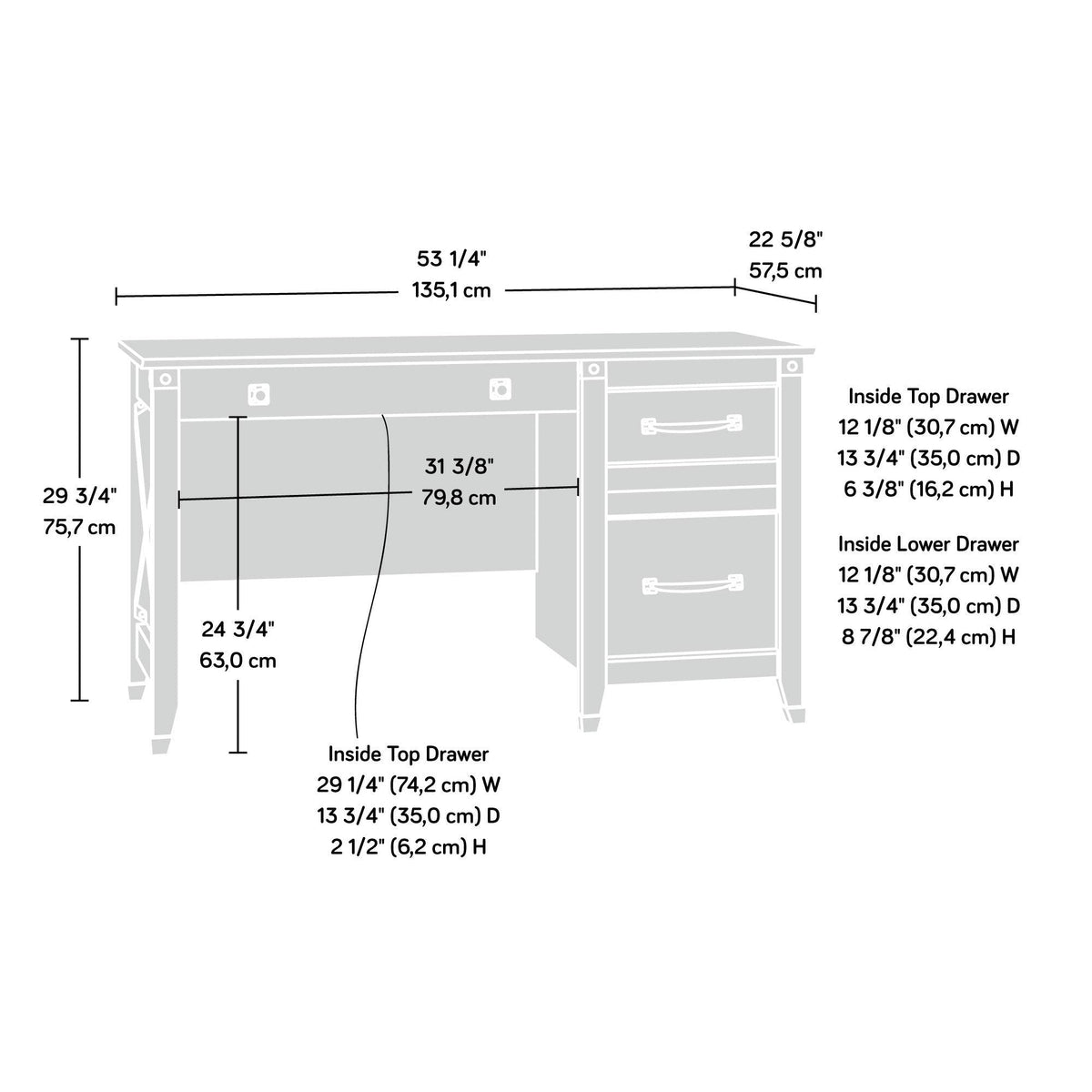 Sauder Carson Forge Vintage Rustic Computer Desk for Home Office with Drawers, in Washington Cherry; L: 53.19" x W: 22.64" x H: 29.80"