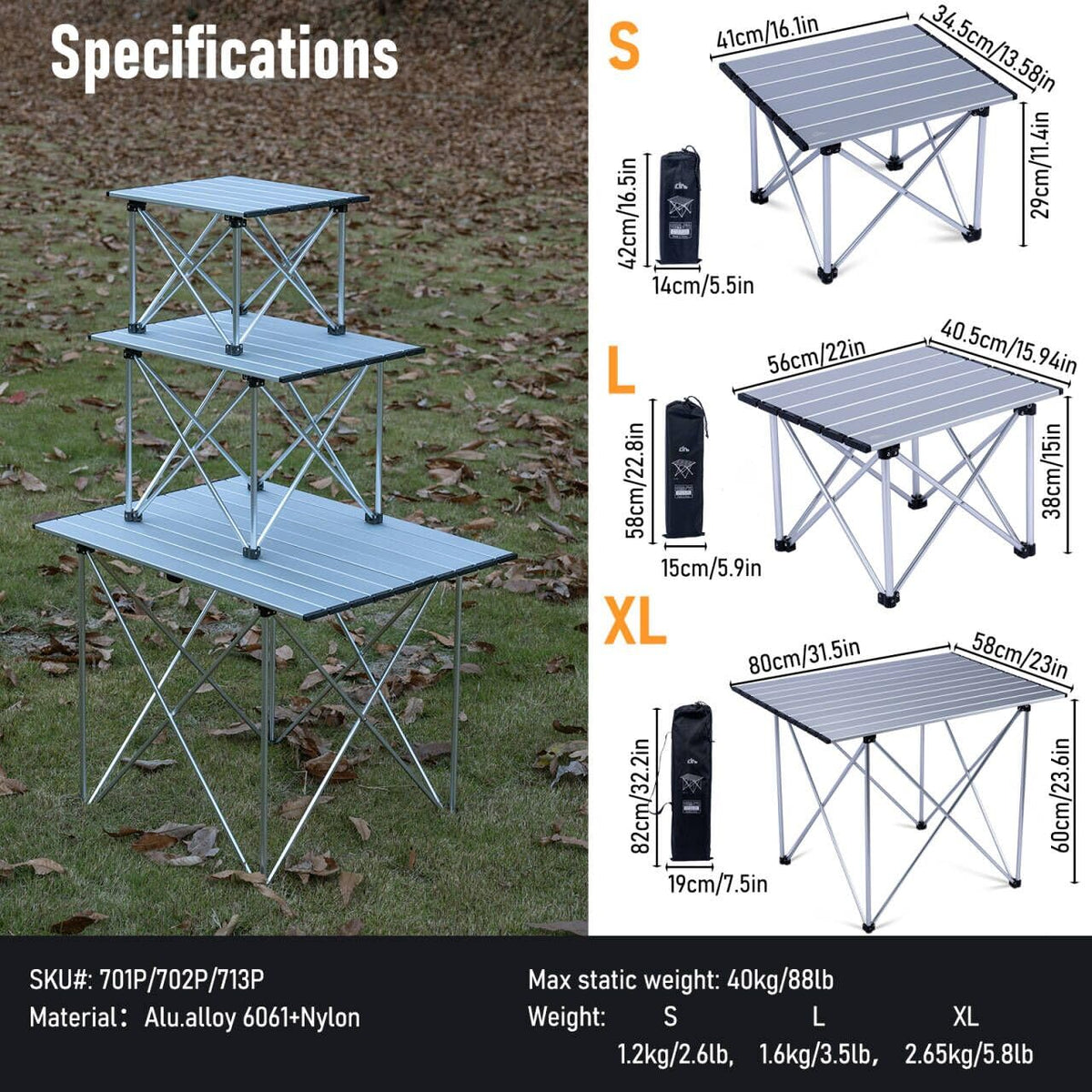 iClimb 1 Light Folding Table and 2 Ultralight Anti-Sinking Folding Chair Bundle for Adults Outdoor Camping Beach Concert