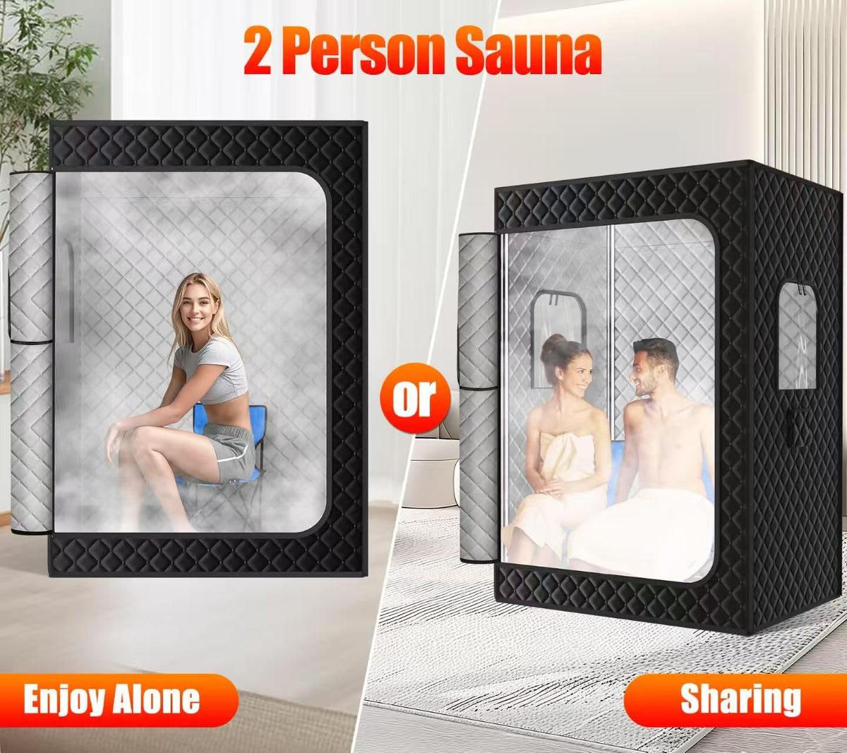 X-Vcak Upgraded 2 Person Sauna, Portable Sauna with 5 Layer Waterproof, Portable Steam Sauna Tent with 2 Steamers, 2 Folding Chair, 71”x 49”x 36"