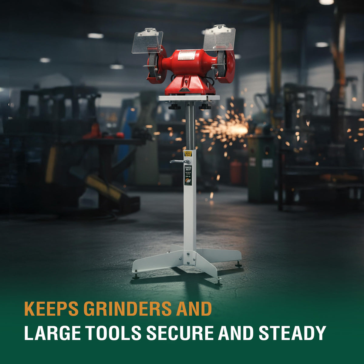 HTC Bench Grinder Stand Adjustable Height From 25 to 41 Inch Heavy Duty 500 lb Capacity Universal Power Tool Stand White HGP-10