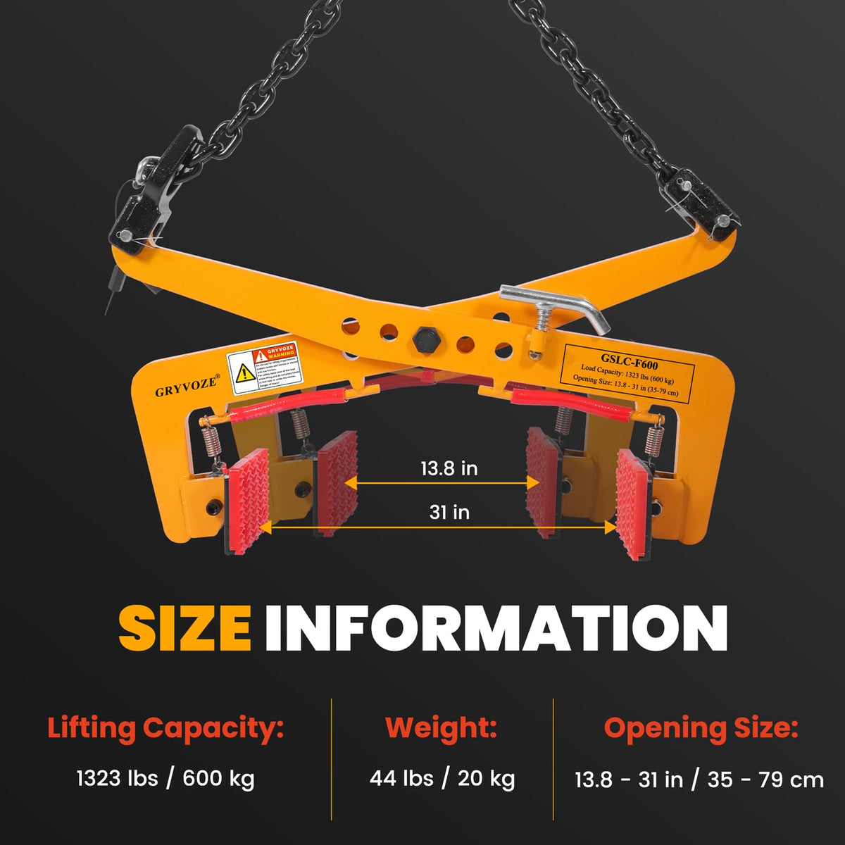 GRYVOZE 1323 lbs Stone Lifting Clamp, Adjustable Range: 13.8"-31" Granite Slab Lifting Clamp, Heavy Duty Scissor Clamps for Carrying and Vertical Transport of Concrete Blocks, Slate Sheets Curb Stones