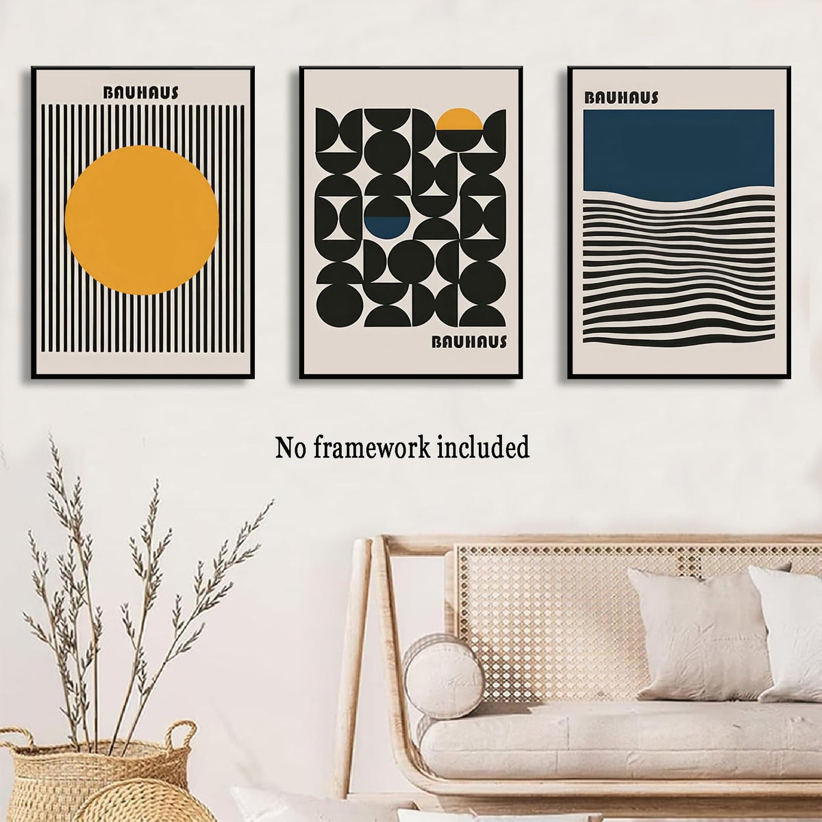 3Pcs Bauhaus Style Wall Art Bohemian Abstract Wall Decor Minimalist Canvas Mid Century Moderngeometry Poster Prints Painting Picture Suitable for Living Room Bedroom （12x16 unframed）