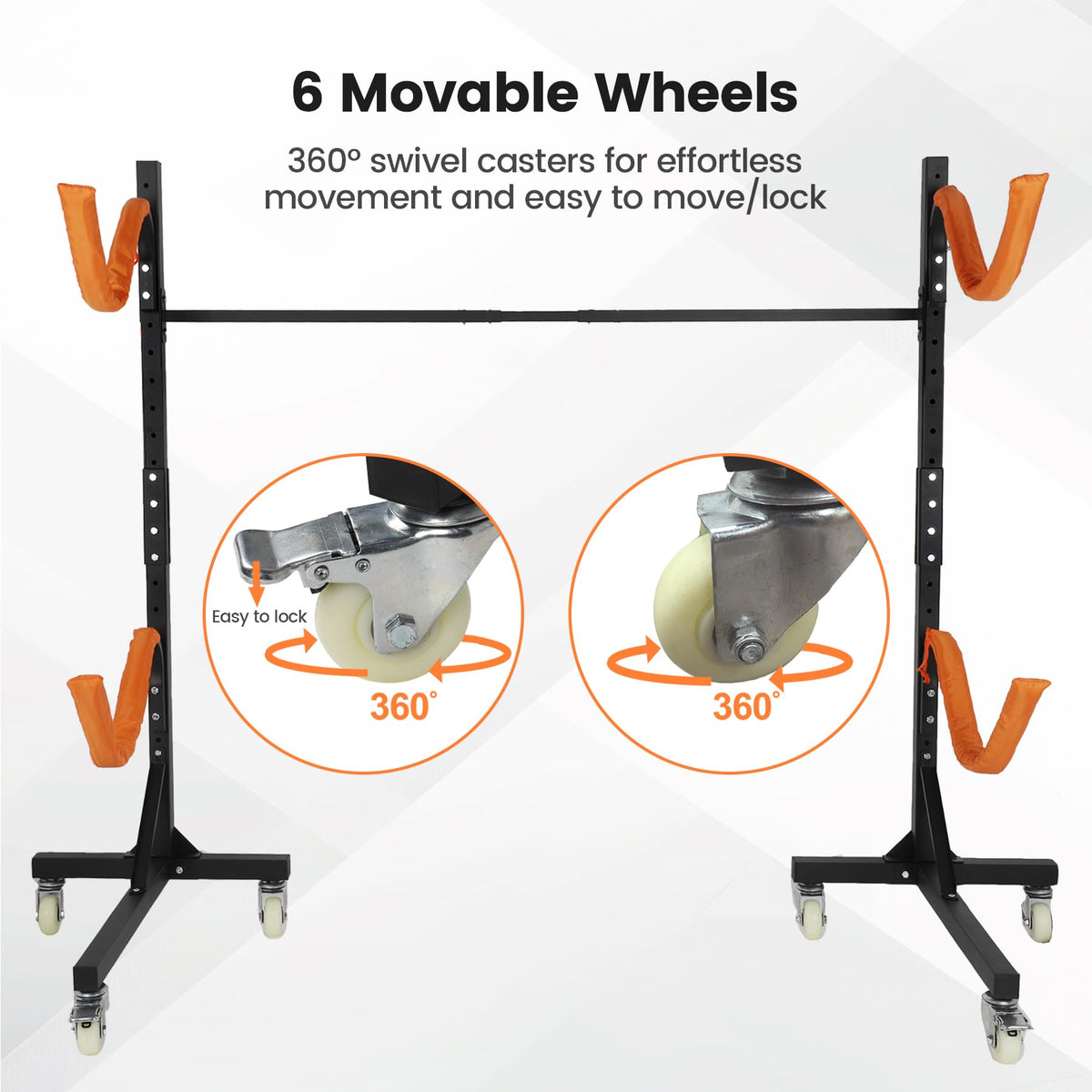 Neorexon Freestanding Kayak Storage Rack, Adjustable Kayak Racks Outdoor with 4 Lockable Wheels, Kayak Stands Heavy Duty Storage for Kayaks, Canoes, SUP and Surfboards - 2 Kayaks
