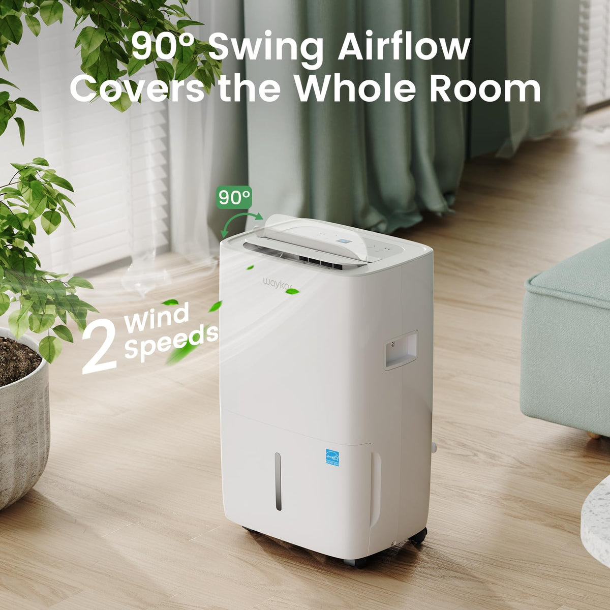 Waykar 120 Pints Energy Star Dehumidifier for Spaces up to 6,000 Sq. Ft at Home, in Basements and Large Rooms with Drain Hose and 1.14 Gallons Water Tank