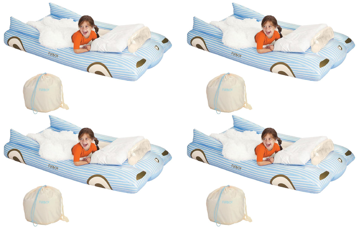 FUNBOY Kids Blue Inflatable Travel Bed & Mattress. Perfect for Sleepovers. Includes Carrying Case Storage Bag, Twin (Pack of 4)