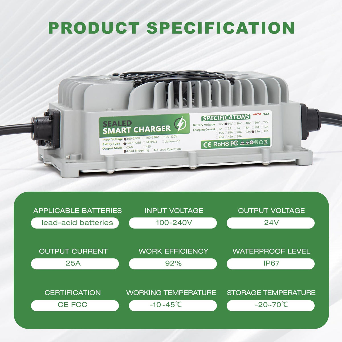 24V Scissor Lift Battery Charger Compatible with Genie Skyjack JLG Scissor Lift, 24V 25A Battery Charger for Forklift, Electric Pallet Jack, Floor Scrubber