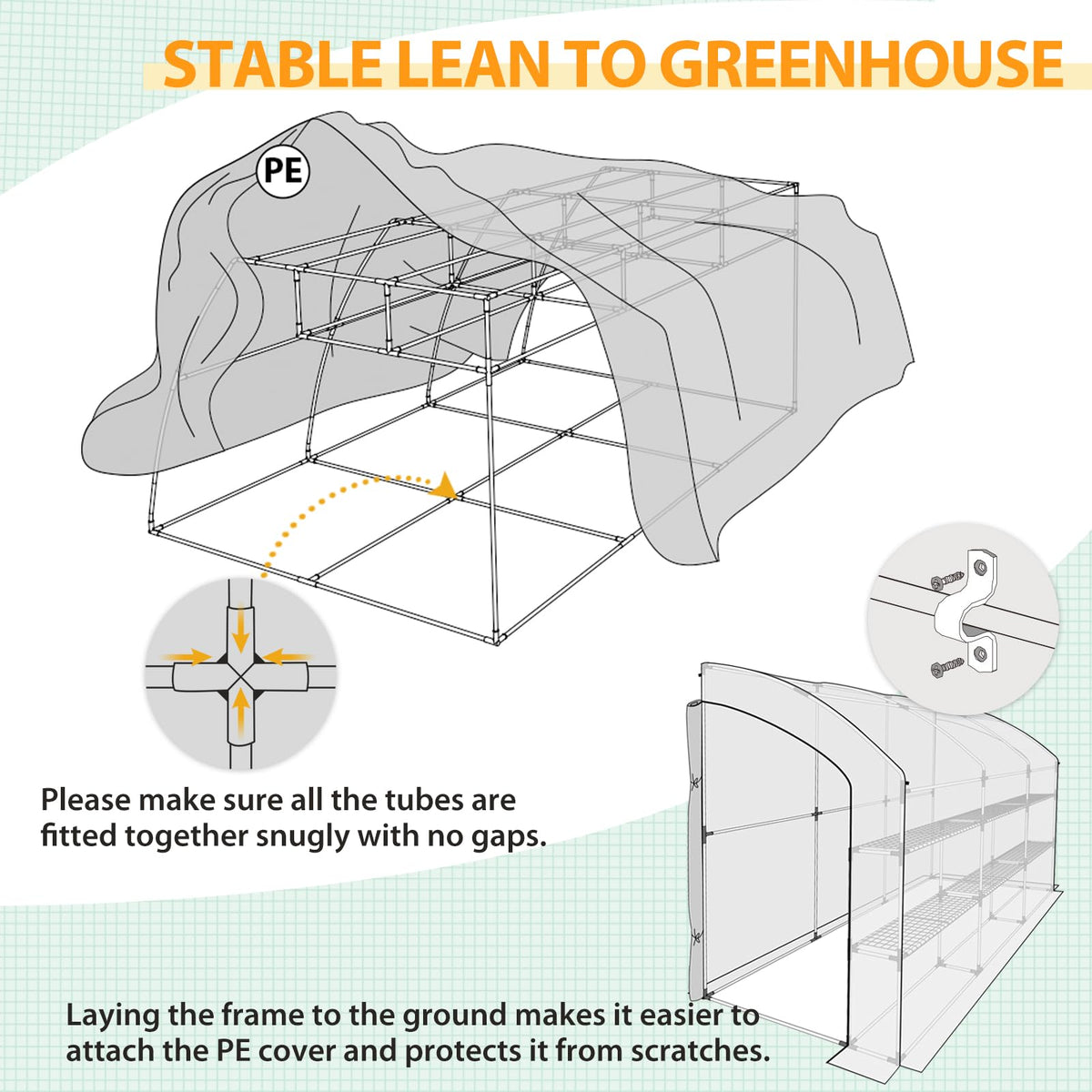 EAGLE PEAK 3 Tier Lean to Portable Greenhouse, Heavy-Duty Indoor & Outdoor Garden with Wire Shelves, 2 Roll-Up Zipper Doors, Easy Assembly, 120"x60"x84" Clear/Green PE Cover