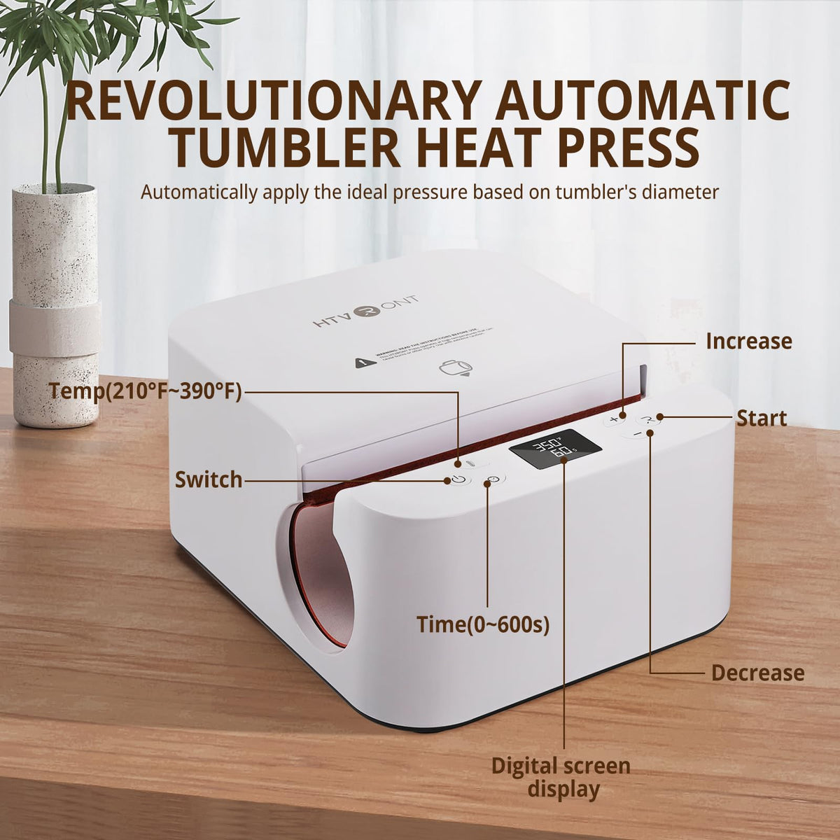 HTVRONT Auto Tumbler Heat Press Machine - Mug Heat Press Heat Up Fast & Even, Professional Tumbler Press High-Security for 2.9"-3.2" Sublimation Tumblers, Cups, Glasses and Mugs, White