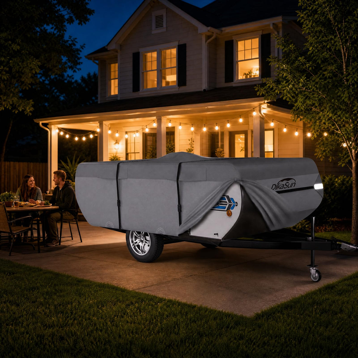 DikaSun Pop Up Camper Cover 10'-12', 7 Layers Waterproof Pop-up Tent Trailer Cover Anti-UV Folding Camper RV Cover for Motor Home