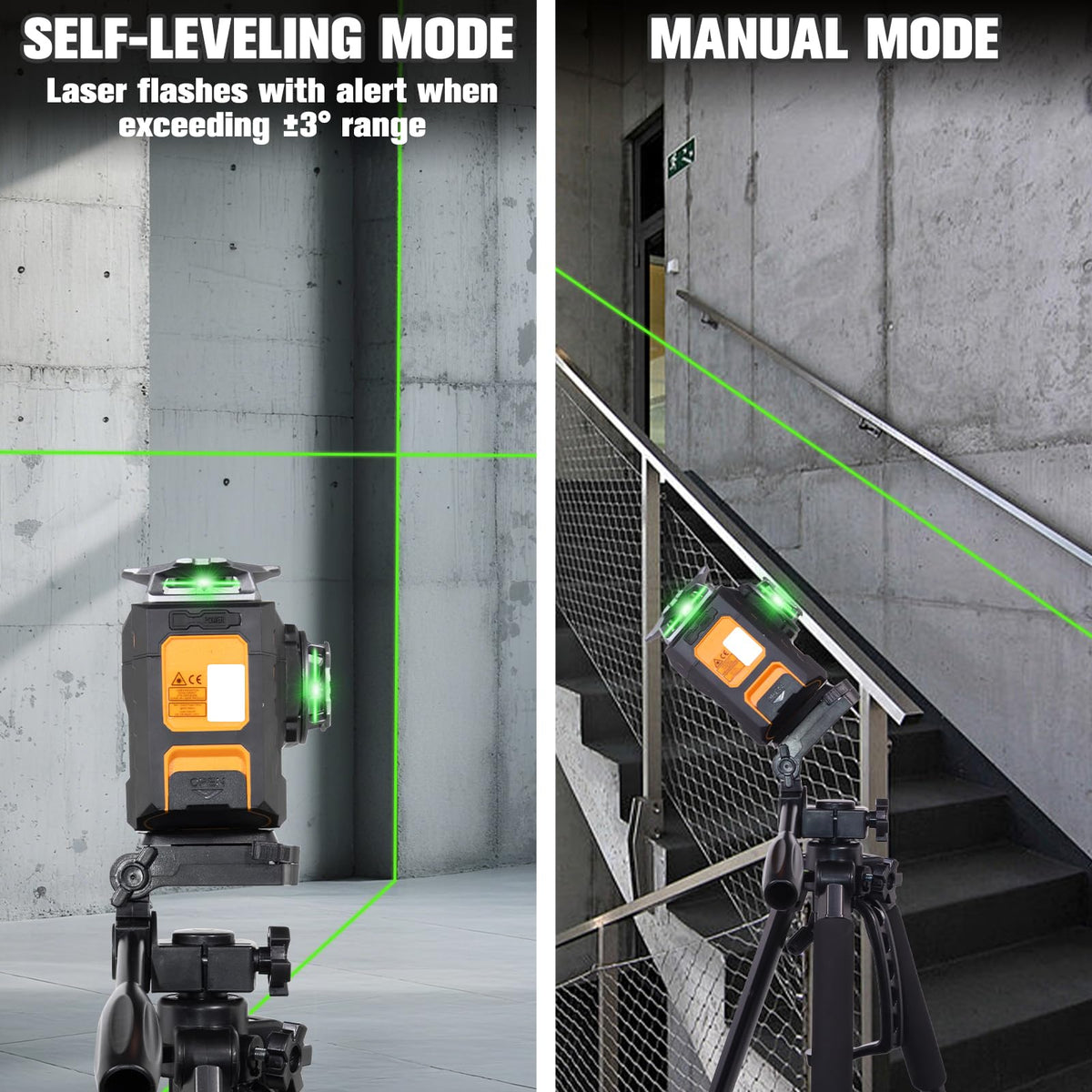 LAISAI 3x360° Green Beam Electronic Self-Leveling Laser Level,Metal Rotating Window Frame Anti-Shake,Remote Calibration & Slope Adjustment,High Precision ±0.2mm/m(Laser:Class II, <5MW)