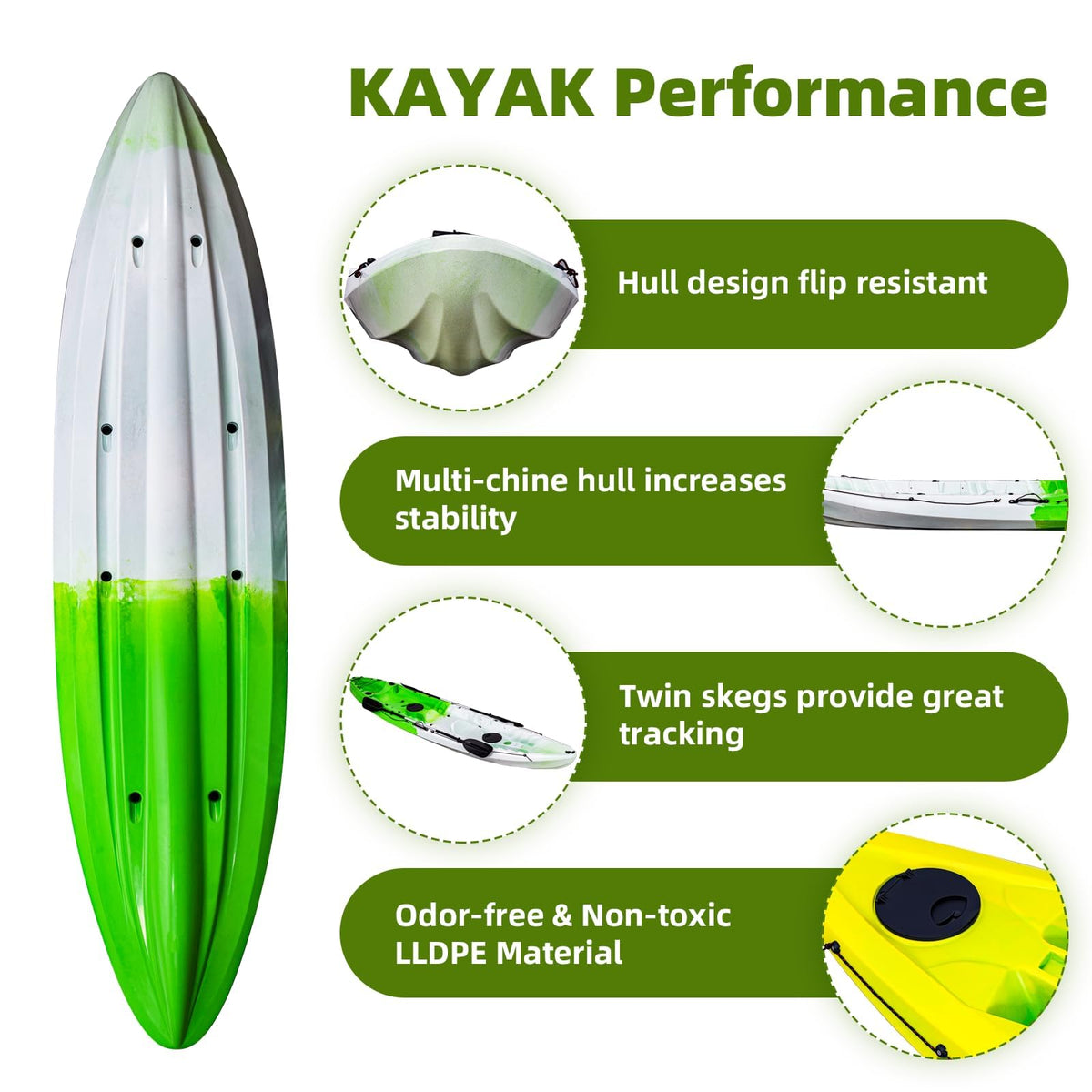 Fishing Kayaks, 12.4FT Sit on Top Kayak for 2-3 Person Adults with Paddle, Capacity of 600LBS, Hard Shell Recreational Kayak, Storage with Tie Downs