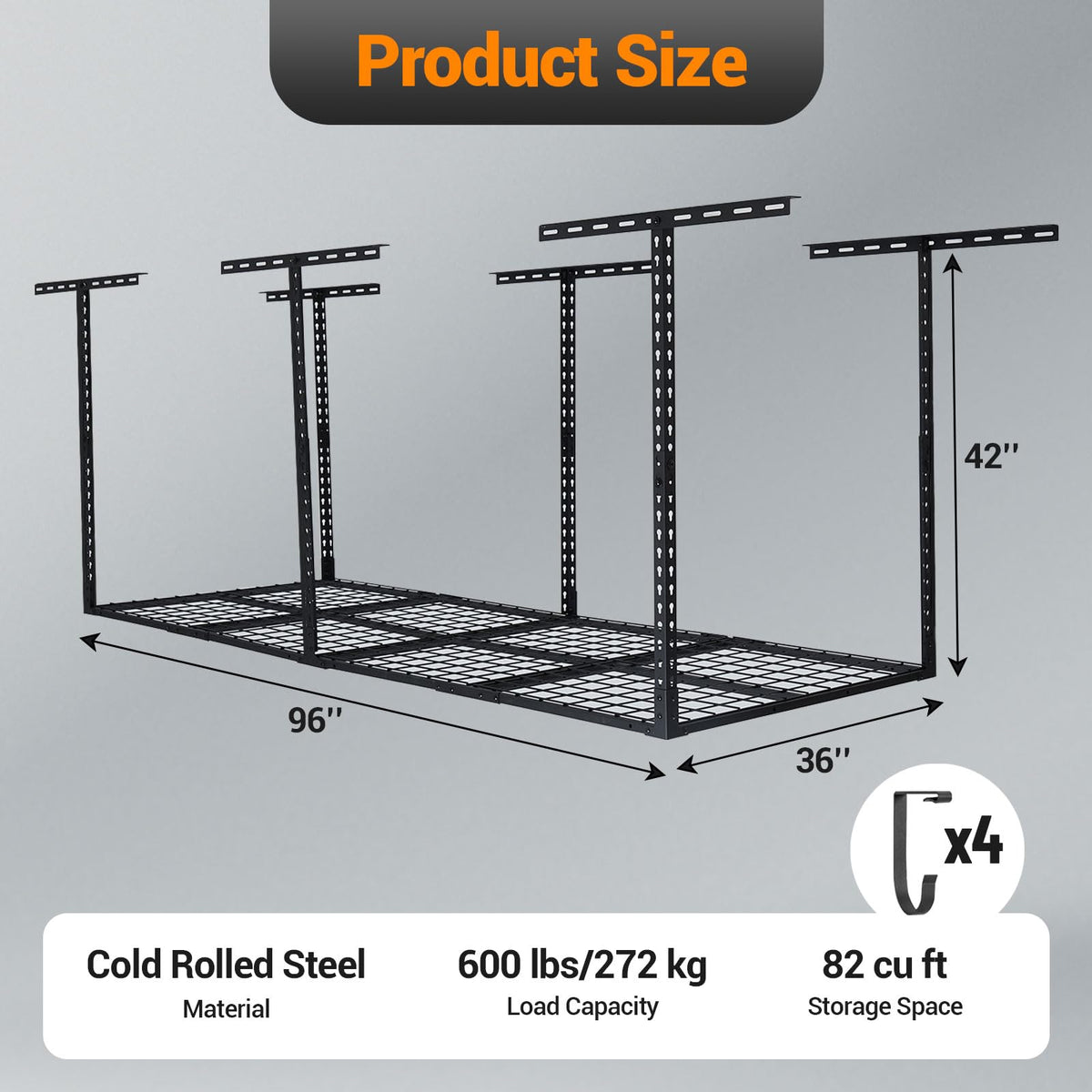 GarveeHome Garage Ceiling Storage Racks - Heavy Duty, 96'' * 36'', Adjustable Cold Rolled Steel Racks, 600 lb. Loading Weight Capacity