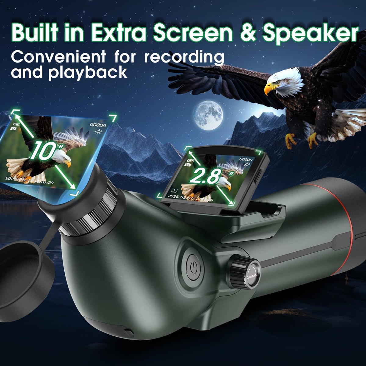 Digital Spotting Scope with Screen Portable Auto-Focus Electronic 4K Smart Telescope with Tripod 32GB SD Card and Carrying Bag for Stargazing Bird Watching, Wildlife Viewing Hunting Green