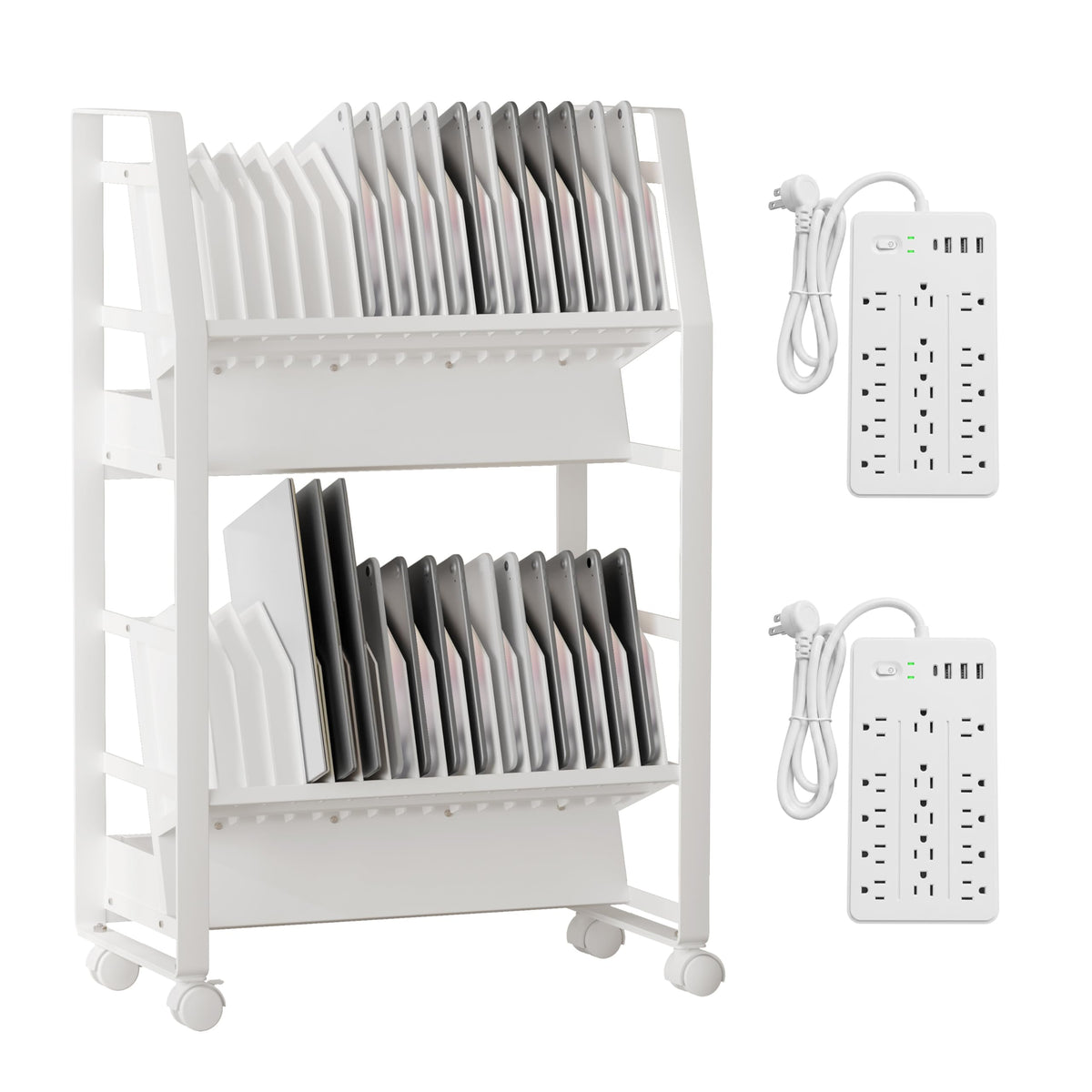 Chromebook Cart, Mobile Chromebook Charging Cart for iPads,Laptop Charging Cart , Chromebook Charging Station for Classroom, Compatible with Any Screen SizeEquipped with a 32-bit socket power strip.