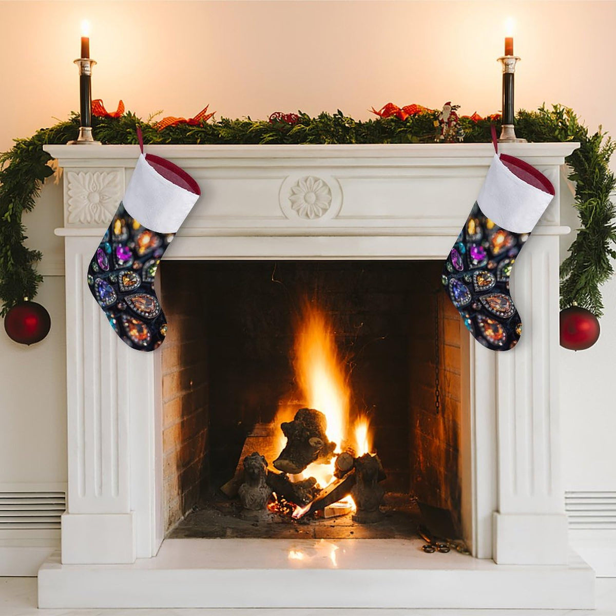 Christmas Holiday Decor Socks,Intricate Jewelry Patterns Printed Personalized Christmas Stockings,Hanging Stockings Can Be Used As Decorations Fireplaces, Christmas Tree And Stairs,The Best Gift To Gi