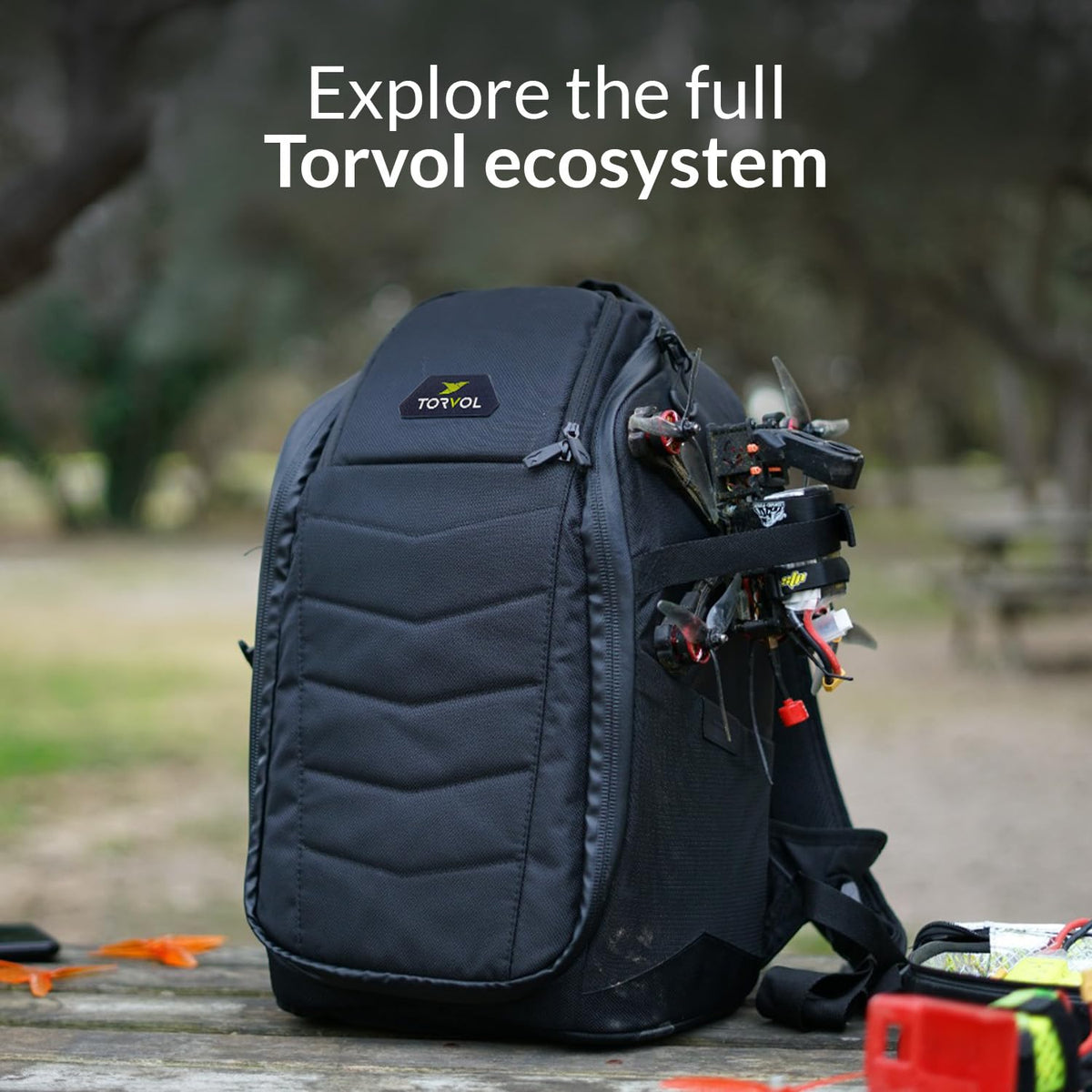 Torvol Quad PITSTOP Backpack Stealth Edition, Compact FPV Drone Backpack for 2 Drones, Fits DJI Mini 3, Mini 4 Pro, DJI Neo, with Laptop Compartment, Waterproof Rain Cover, Black, 26L
