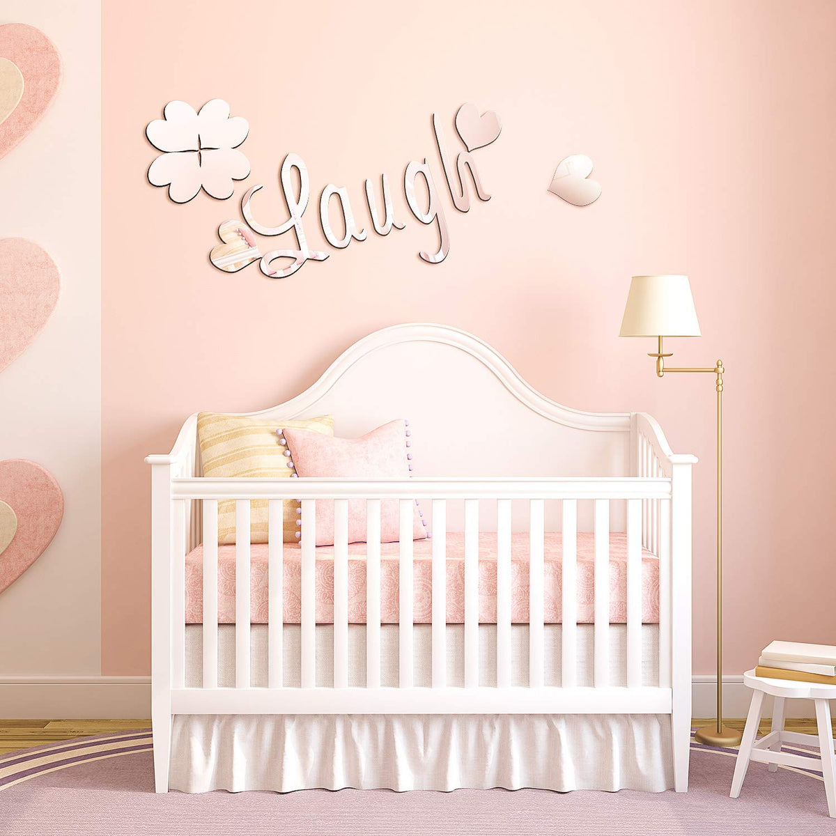 24 Pcs 3D Acrylic Mirror Wall Decor Stickers, Heart Letters Wall Decals, DIY Removable Self Adhesive Love Stickers, Silver Room Decor Beautiful Art Letter Decals for Home Bedroom Living Room Bathroom