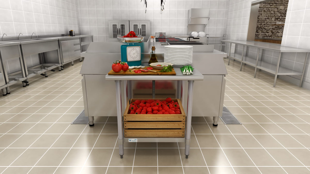 KoolMore Commercial 24x30'' Stainless Steel Work Table with Wheels for Restaurant or Home Use, Under Storage Shelf Food, Tools, Equipment, & Hardware, Heavy Duty Metal Workspace (CT2430-18C), Silver