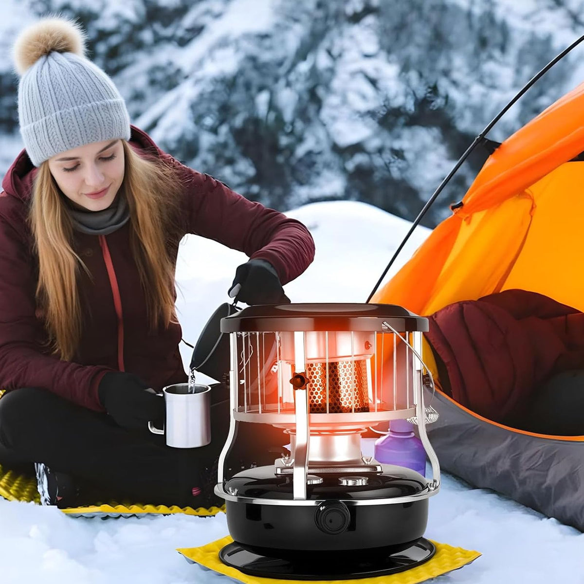 Denash 2 in 1 Portable Kerosene Heater & Stove, 9000 BTU Non-Electric Indoor Outdoor Heater, Portable Kerosene Heater with 4.6L Capacity for Home, Camping, Emergency Use