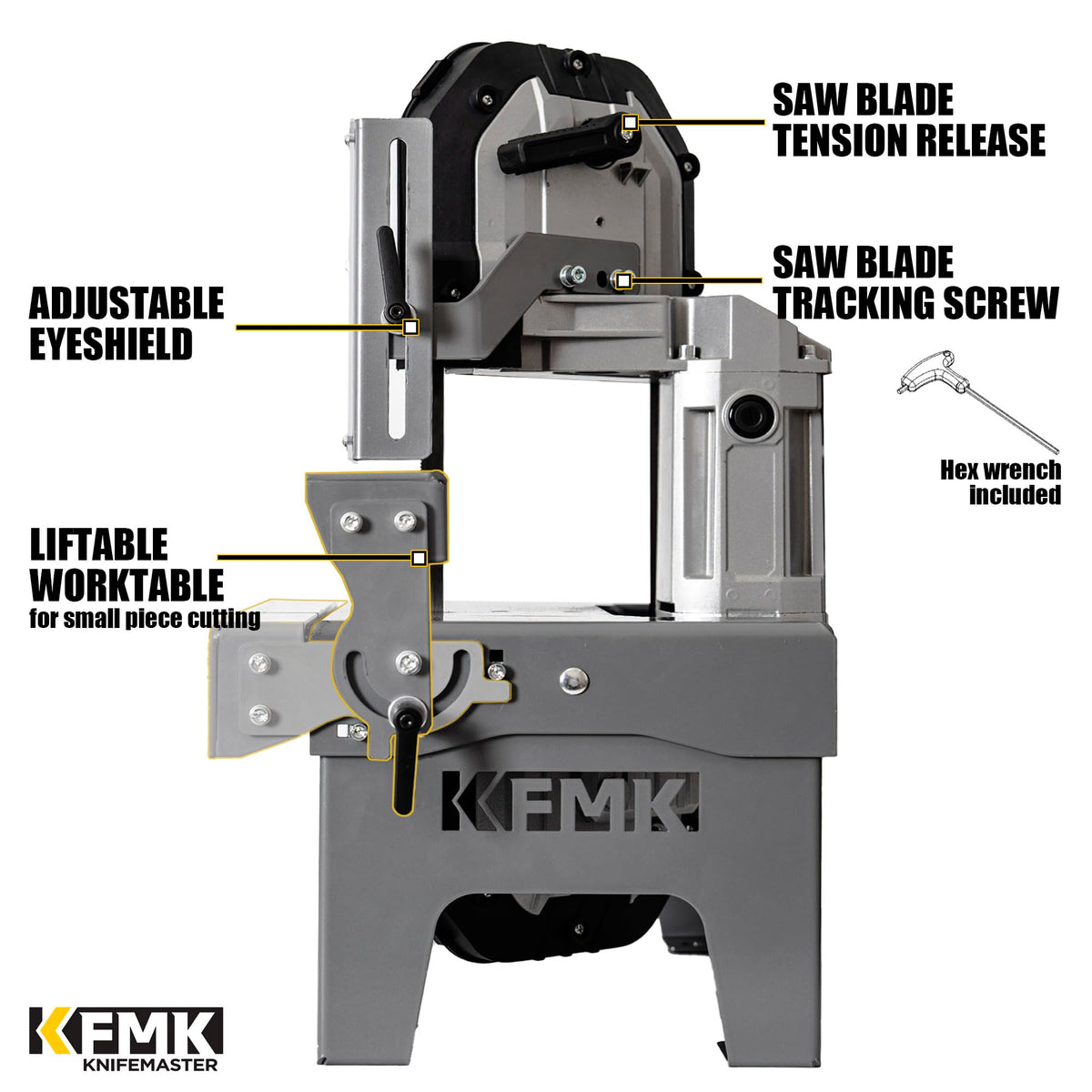 KFMK 10A Variable Speed Metal Band Saw with Large Workbench, 5" Cutting Capacity, Adjustable Speed 137-472 FPM, BandSaw Perfect for Metalworking, Knife Cutting