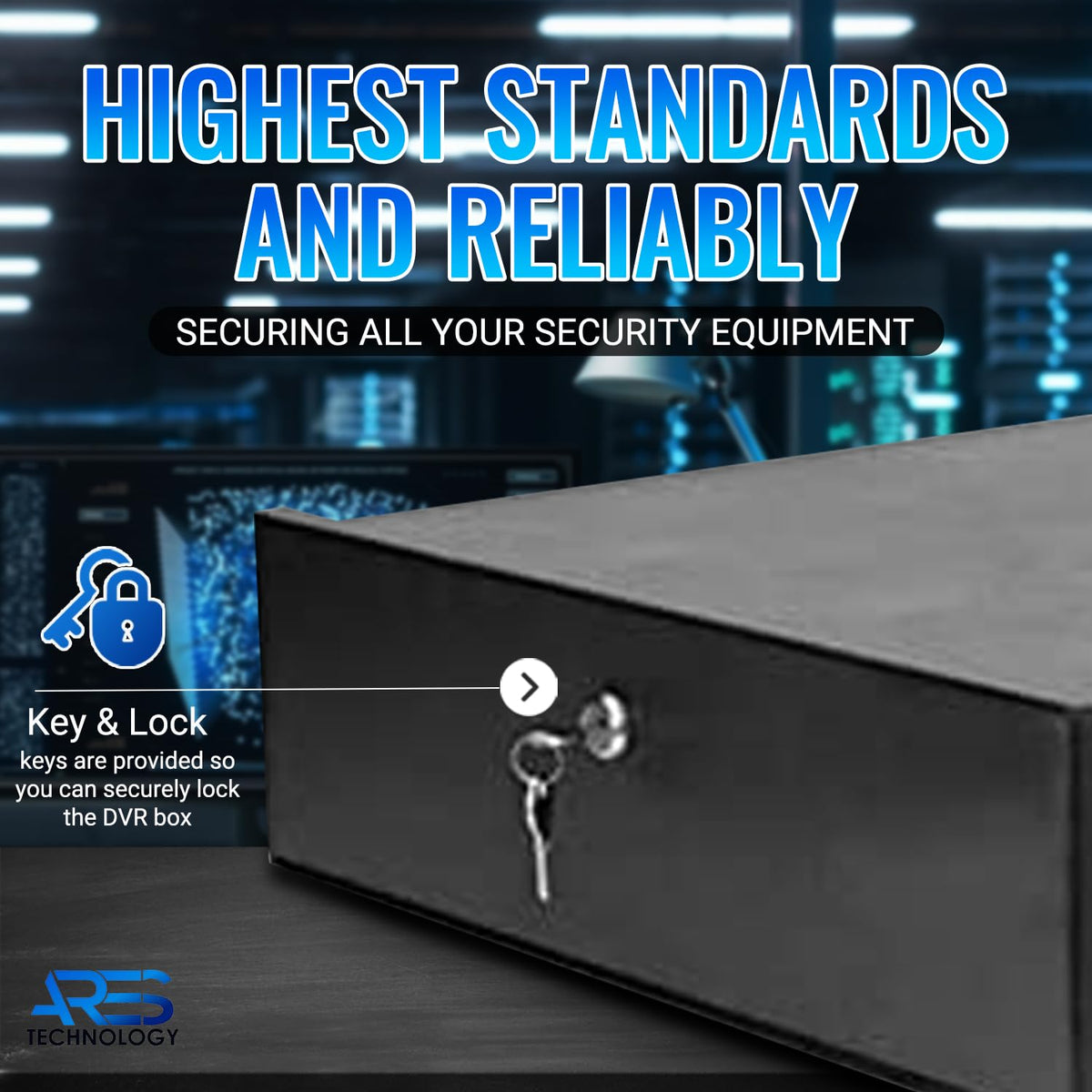 ARES VISION White DVR Lock Box 18" x 18" x 5" – Heavy Duty 16 Gauge Steel Security Enclosure with Fan, Lock & Key, Cable Knockouts – Secure NVR, Router, AV Equipment for Home & Commercial Use