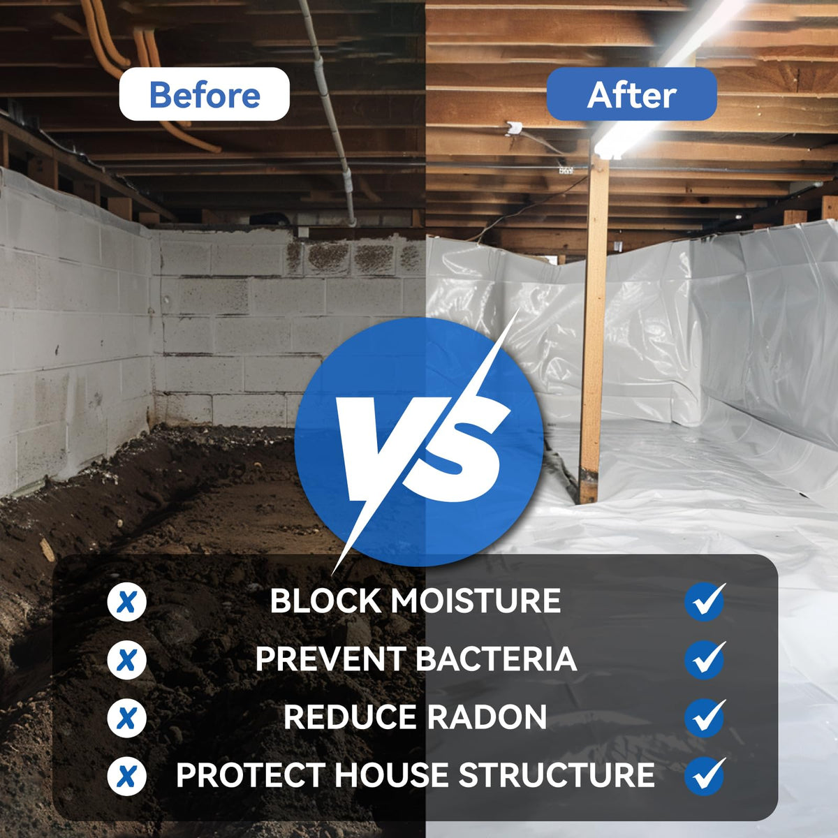 Spirecover Crawl Space Vapor Barrier - 14 Mil White Vapor Barrier, 10' x 100', Heavy Duty Polyethylene Film, Thick Plastic Sheeting, Plastic Drop Cloth Covering for Crawl Space, Basement