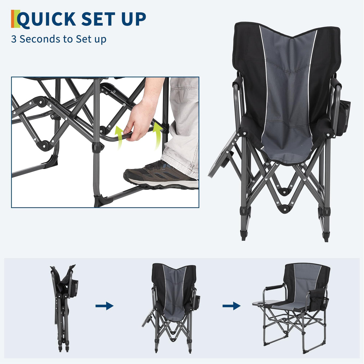 2 Pack Oversized Camping Directors Chair, Portable Folding Lawn Chairs for Adults with Side Table and Storage Pouch,Pocket for Beach, Fishing, Picnic,Concert,Tailgating, Heavy Duty Supports 330LBS