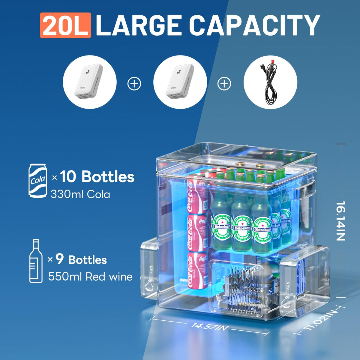 LiTHELi 20L/21QT Compressor Car Refrigerator, 12V Portable Freezer with 2 U20 Batteries, 15min Rapid Cooling -4℉ to 68℉, Backpack Electric Cooler for Camping, Road Trips, RV