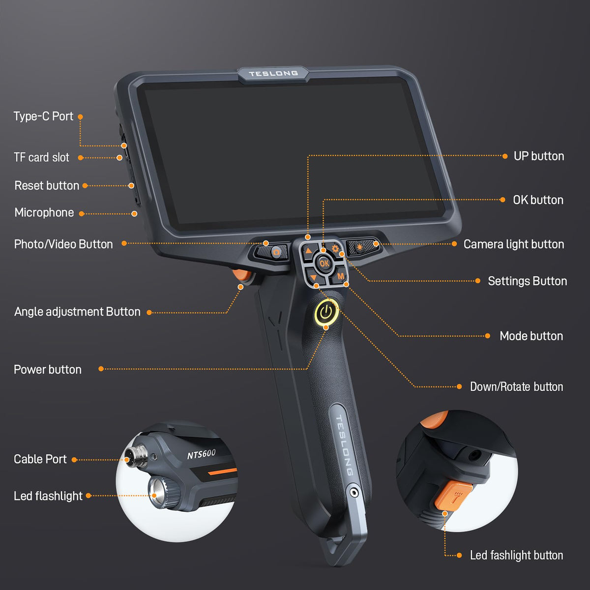 Teslong Ultra-Thin 3.9mm Industrial Endoscope with Lights, 6" IPS Screen Hnadle Borescope Automotive Mechanic Inspection Camera with 6000mAh Battery, 5FT Flexible Waterproof Gooseneck Probe