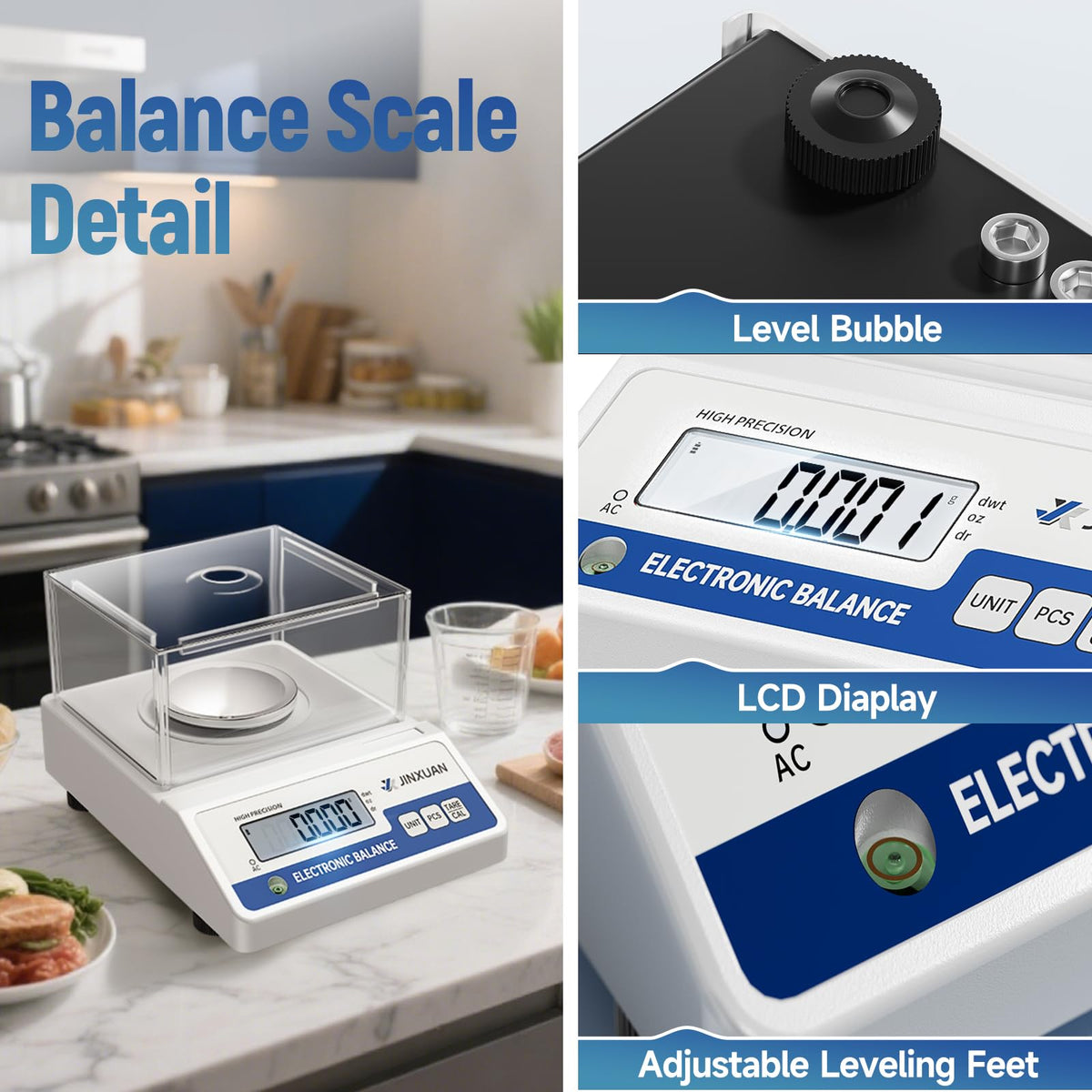JINXUAN Lab Scale 0.001g Accuracy 500g Digital Milligram Scale Analytical Balance Scale with Windshield LCD Display 7 Units 200g Calibration Weight, Precision Scale for Jewelry Gold Powder Chemistry