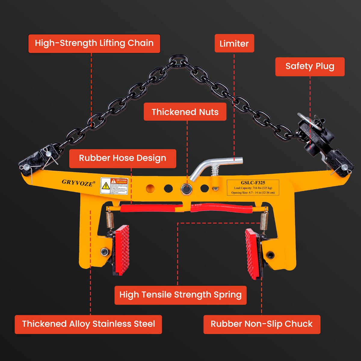 GRYVOZE 716 lbs Granite Slab Lifting Clamp, Adjustable Range: 4.7"-14", Heavy Duty Stone Scissor Lifter Clamp for Carrying and Vertical Transport of Marble, Concrete Blocks, Slate Sheets, Curb Stones