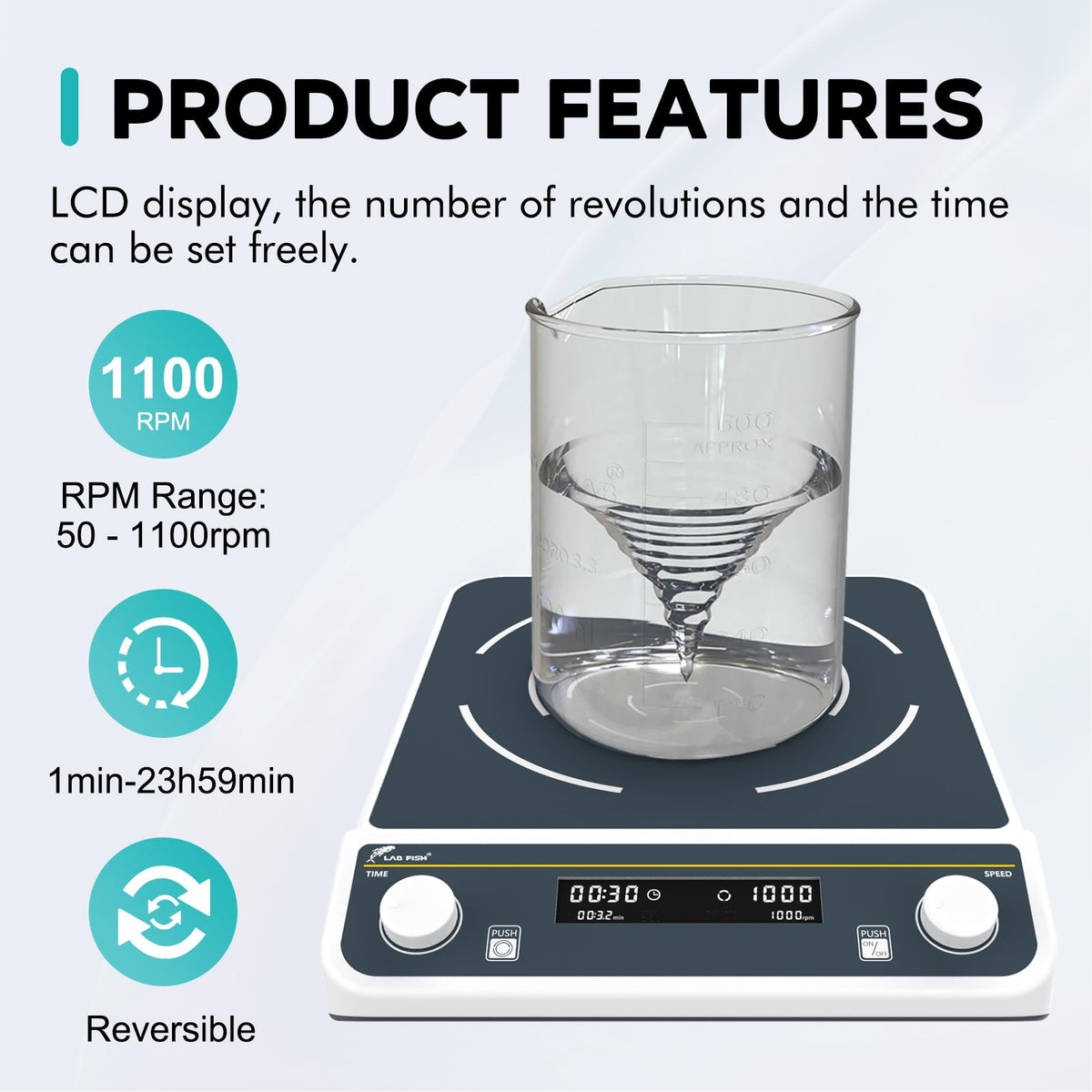LAB FISH Digital 50L Magnetic Stirrer (50000ML) Large Capacity 1100PRM Magnetic Mixer 13"X13" Stir Plate W/Timer for Lab