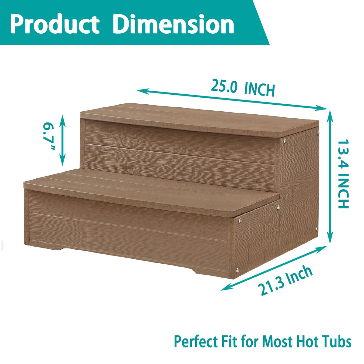 Heavy Duty Hot Tub Steps, 2 Steps Large Versatile Stairs for Outoor Above Ground Pool, Spa,Deck & Porch Outside, Steps Capacity 600LBS (Brown)