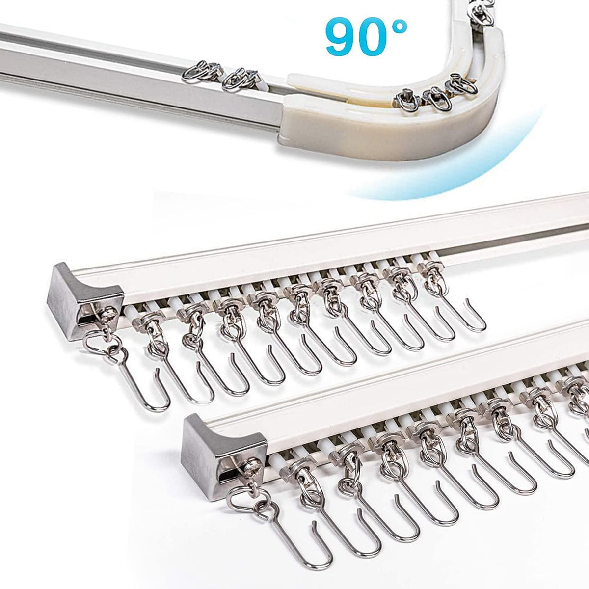 6ft-24ft Upgraded Aluminum Curtain Track, Ceiling or Wall mount, Curtain Rail System with 90 Degree Corner Bends, Windows and Room Divider Ceiling Track set with Runners and Hooks(White)