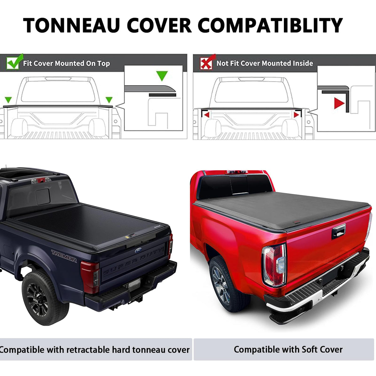 IIIREENO Overland Bed Bar for Mid-Size Trucks/Compatible with Retractable Hard Tonneau Cover, Soft Cover/No Drilling