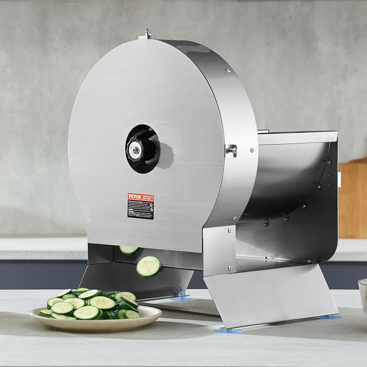 VEVOR Electric Vegetable Slicer, 0-0.5"/0-12mm Thickness Adjustable Commercial Slicer Machine, Convertible to Manual, Stainless Steel Food Cutter Slicing Machine, Large Feed Port for Potato, Tomato