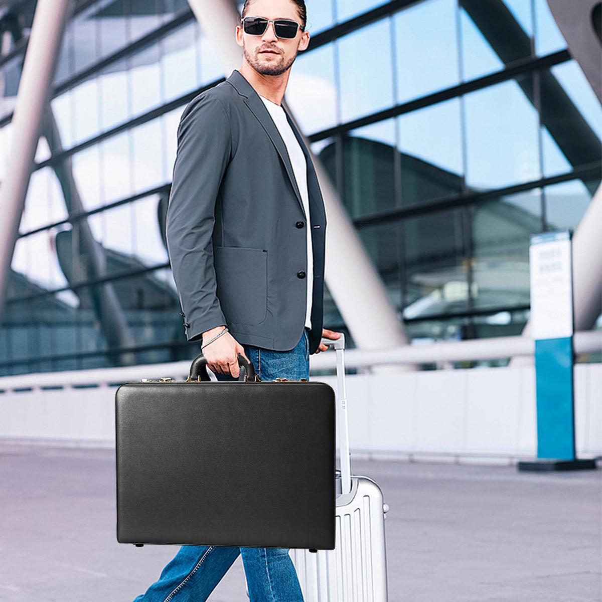 LOCKCURX Briefcases for Men, Anti-Theft Dual Lock Briefcase with 16 Inch Laptop Compartment, Waterproof Faux Leather, Brief Cases Men with Multi File Organizer, Perfect for Office, Travel (Black)