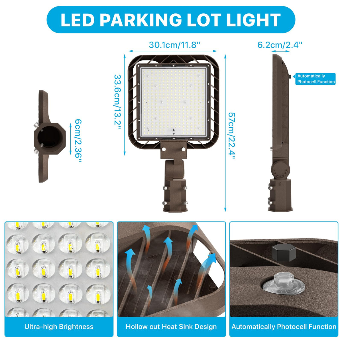Upgrade 240W LED Parking Lot Light, 36000LM LED Light Pole with Dusk to Dawn Photocell, 5000K Daylight, IP65 Waterproof Die-Cast Aluminum, Commercial Pole Lights Outdoor for Parking Lots, 6 Pack
