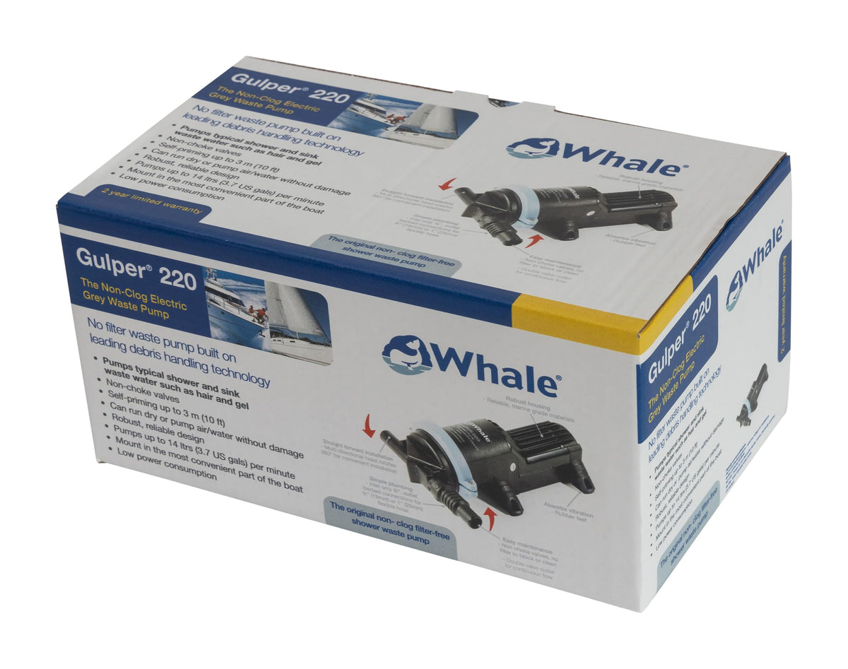 Whale BP1552 Gulper 220 Pump, Manages Gray Waste, 3.5 GPM Flow Rate, 12V DC, ¾-Inch Hose Connections, Black