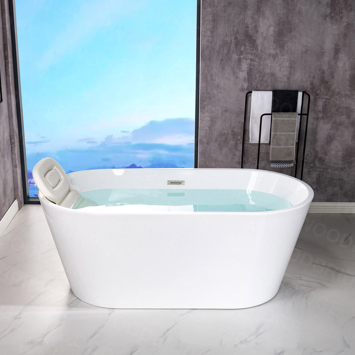 WOODBRIDGE 54"Freestanding White Acylic Soaking Bathtub with Chrome Drain and Overflow,BTA1702-C-Drain&O