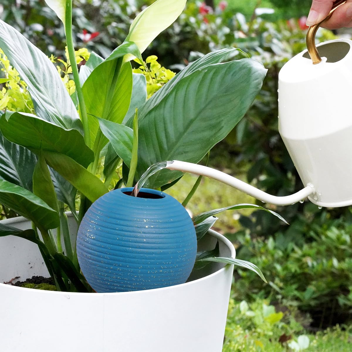 Plant Watering Globes Set of 4, 14oz Terracotta Self-Watering Globes for PottedPlants, Watering Planter Insert Bulbs with Cork Stoppers, Automatic Watering Spikes for Indoor&Outdoor Plants, Blue