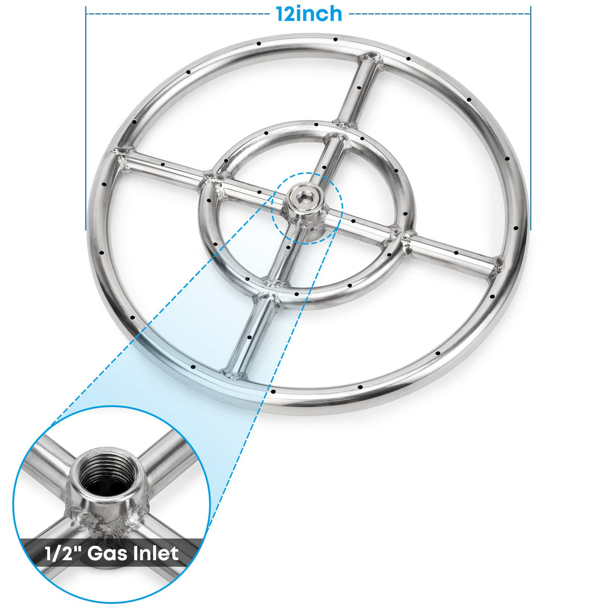 Stanbroil Natural Gas Fire Pit Stainless Steel Burner Ring Installation Kit, 12-inch