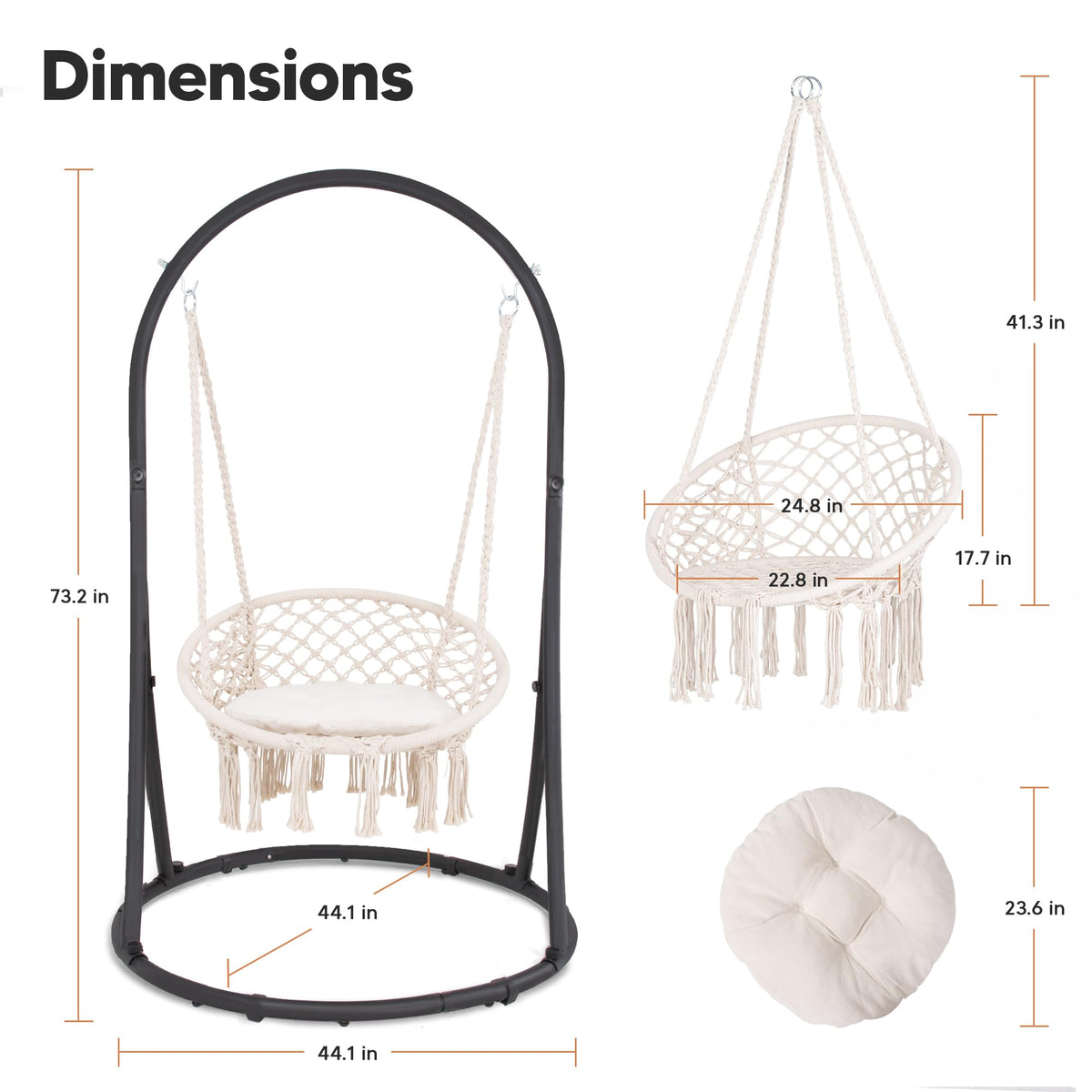 SUNCREAT Hammock Chair with Stand Included, Heavy Duty Hanging Chair with Stand, 330 lbs Capacity, Patented, Beige