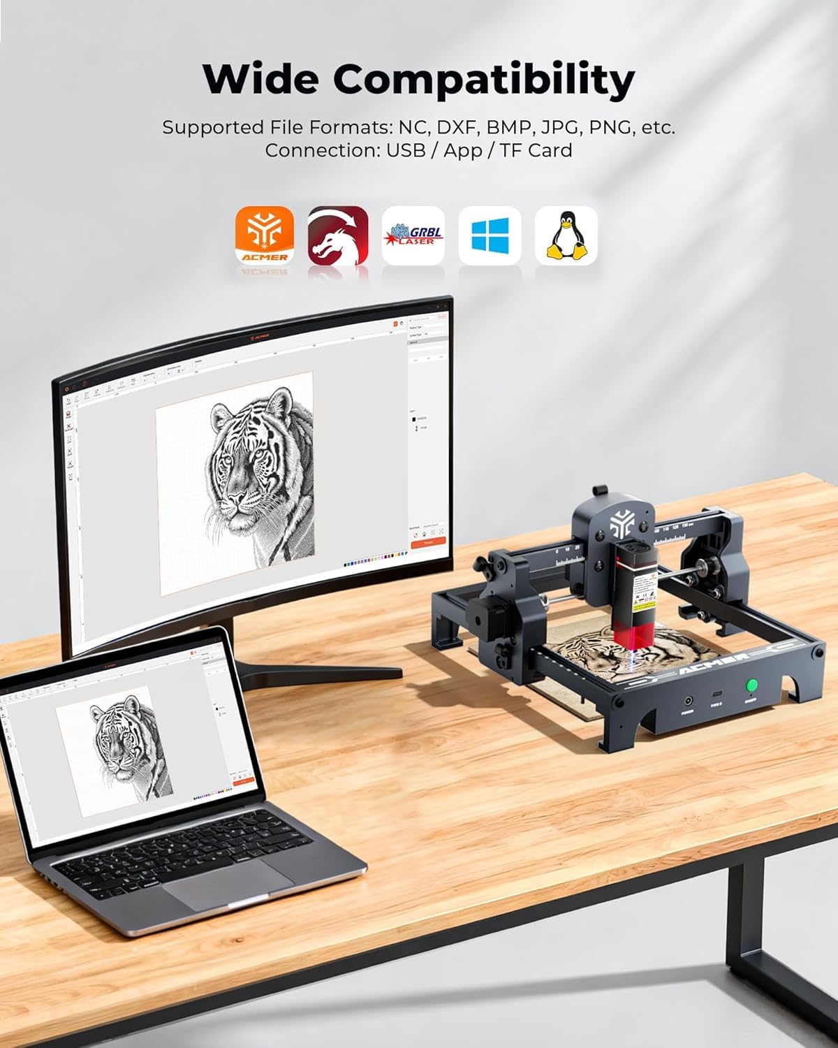 ACMER S1 Laser Engraver 2500mW, Compact Desktop Engraving & Cutting Machine for DIY Crafts, Small Business & Makers, 130×130mm Work Area, 0.04mm Laser Spot Engraving Machines & Tools